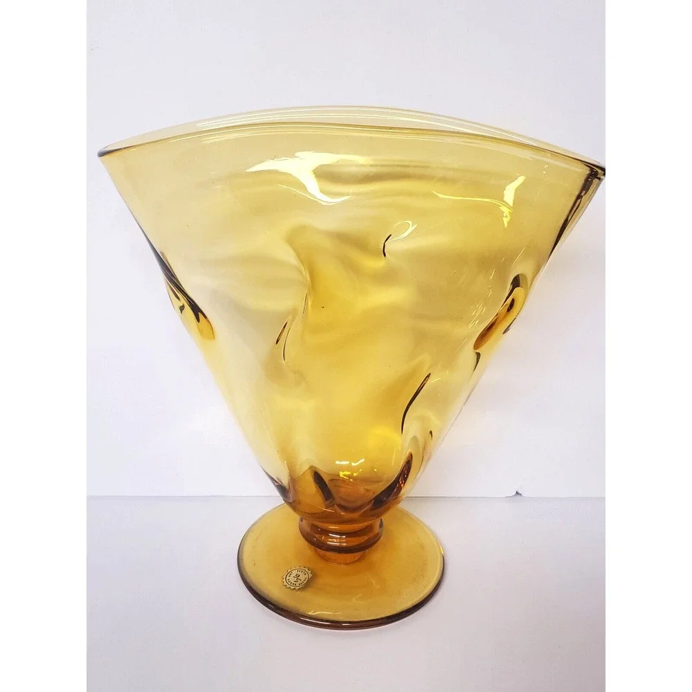 Vintage Amber Glass Vase Silver Brook Art Glass Dimpled Vase MCM